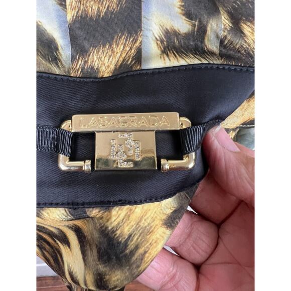 LASAGRADA Leopard Animal Print Flutter Sleeve Belted Pleated Dress EU 44 US 8 - Picture 2 of 12